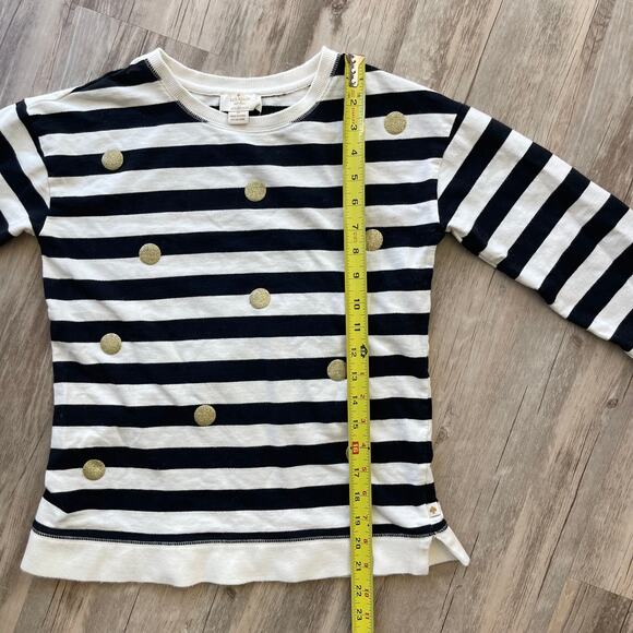 Kate Spade Black White Striped French Terry Long Sleeve Top Gold Kids Size 14 - Picture 5 of 9